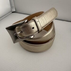 Cinture D'Autore Womens Gold Metallic Italian Leather Belt M Silver Buckle